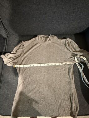 Philosophy Ribbed Mock Neck Top in Light Gray with Puff Sleeves